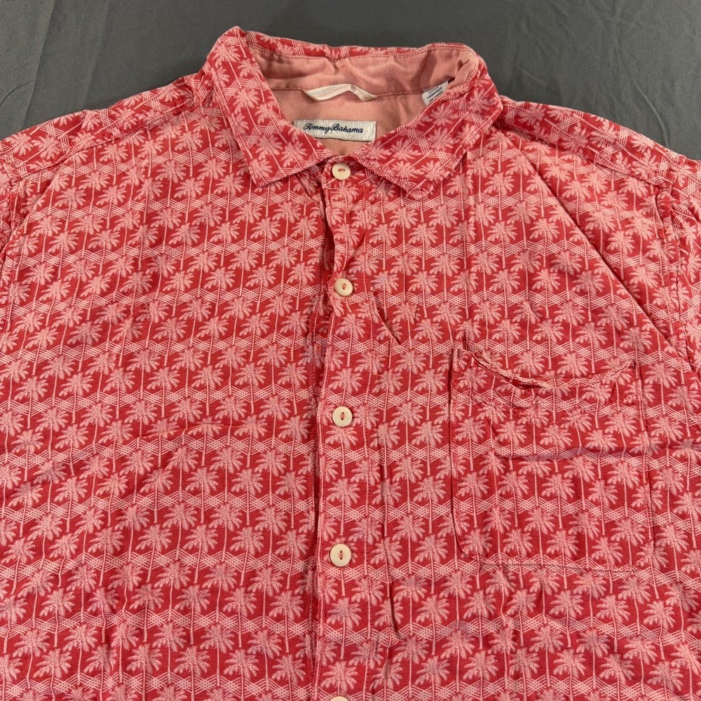 Tommy Bahama Shirt Red Palm Print Mens XL Ecovero Viscose Camp‎ All Over Print
